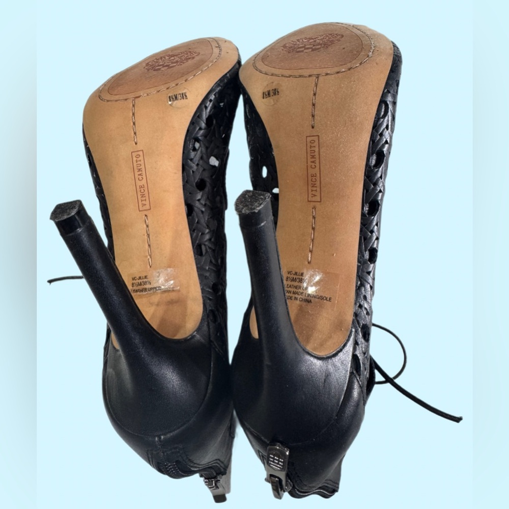 Vince Camuto Black Leather Lace-Up Cut-Out Stiletto Heels 8.5 | Jillie S… - Picture 7 of 8